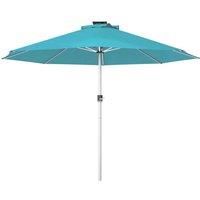Outsunny 3(m) Solar Powered Garden Parasol with Lights, LED Lighted Deck Umbrella with 48mm Aluminium Pole, Crank, Solar Charged and USB Type-c, for Balcony, Outdoor and Lawn, Blue