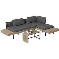 Outsunny 3 Pieces Garden Furniture Set with L Shaped Sofa, Table, Cushions, HDPE, Outdoor Patio Sofa Set for Poolside, Grey