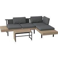 Outsunny 3-Piece L Shaped Garden Sofa Set with Sofa, Table, Cushions, HDPE, Garden Furniture Set for Poolside, Patio