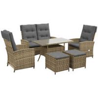 Outsunny 6 Piece Rattan Table and Chairs Set with Cushions for Outdoor Grey