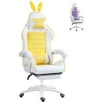 Vinsetto Racing Style Gaming Chair With Footrest Removable Rabbit Ears Yellow