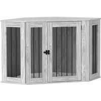 PawHut 2 in 1 Dog Crate Furniture Side Table, with Cushion, 122 x 61 x 71cm - Grey