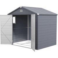 Outsunny 8 x 6ft Garden Shed with Foundation Kit, Polypropylene Outdoor Storage Tool House with Ventilation Slots and Lockable Door, Grey
