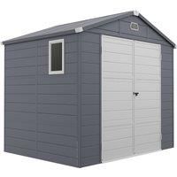 Outsunny 8 x 6ft Garden Shed with Foundation Kit, Polypropylene Outdoor Storage Tool House with Ventilation Slots and Lockable Door, Grey