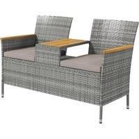 Outsunny Two-Seat Rattan Loveseat, with Wood-Top Middle Table - Grey
