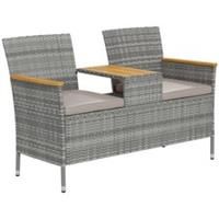 Outsunny Rattan Garden Bench w/ Wood Top Table, Wicker Chair w/ Cushions, Grey