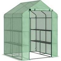 Outsunny Lean to Greenhouses with Shelves Polytunnel Steeple Green house Grow House Removable Cover 143x138x190cm, Green