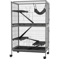 PawHut Small Animal Cage for Chinchilla Ferret Kitten on Wheels with Hammock Removable Tray, Silver Grey