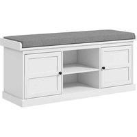 HOMCOM Shoe Bench with Seat, Shoe Storage Bench with Cushion, 2 Cabinets and Adjustable Shelf for Entryway, Hallway, Living Room, Bedroom, White