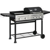 Outsunny 15 kW Gas BBQ Grill and Plancha with Side Burner, Black