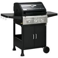 Outsunny 3 Burner Propane Gas BBQ Grill with See-through Lid and Thermometer