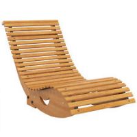 Outsunny Outdoor Rocking Chair w/ Slatted Seat, Wooden Rocking Chair, Teak