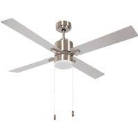 HOMCOM Ceiling Fan with LED Light, Flush Mount Ceiling Fan Lights with Reversible Blades, Pull-chain, Silver and Natural Tone