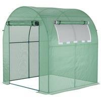 Outsunny Walk in Polytunnel Greenhouse, Green House for Garden with Roll-up Window and Door, 1.8 x 1.8 x 2 m, Green