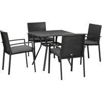 Outsunny 4 Seater Rattan Garden Furniture Set 5 Pieces Outdoor Dining Set with Cushions, Umbrella Hole - Black