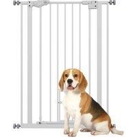 PawHut Extra Tall Pet Gate, Indoor Dog Safety Gate, with Cat Flap, Auto Close, 74-80cm Wide - White