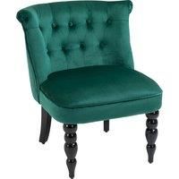 HOMCOM Velvet Accent Chair, Button Tufted Wingback Chair with Rubber Wood Legs for Living Room, Bedroom, Dark Green