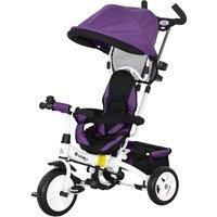 HOMCOM 4 in 1 Kids Trike Push Bike w/ Push Handle, Canopy, 5-point Safety Belt, Storage, Footrest, Brake, for 1-5 Years, Purple