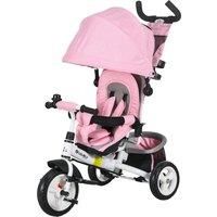 HOMCOM 4 in 1 Kids Trike Push Bike w/ Push Handle, Canopy, 5-point Safety Belt, Storage, Footrest, Brake, for 1-5 Years, Pink