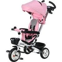 HOMCOM Metal Frame 4 in 1 Baby Push Tricycle with Parent Handle for 1-5 Years Old, Pink