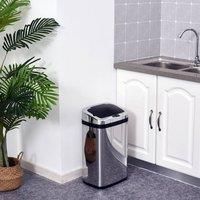 HOMCOM 30L Automatic Kitchen Bin with Lid and Infrared Motion Sensor Silver, none