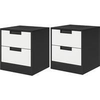 HOMCOM Set of 2 Bedside Cabinets with Dual Drawers, Modern Nightstands for Bedroom Storage, Living Room Accent Furniture, White and Black.