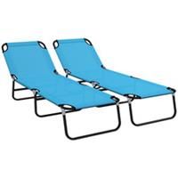 Outsunny 2 Piece Reclining Chaise Lounge with 5-Level Adjustable Backrest Blue