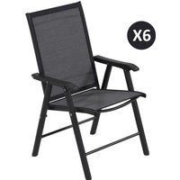 Outsunny Set of 6 Folding Garden Chairs, Metal Frame Garden Chairs Outdoor Patio Park Dining Seat with Breathable Mesh Seat, Dark Grey