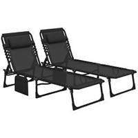 Outsunny 2 PCs Lounger Folding Reclining Camping Bed 5-position Adjustable Black