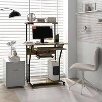 HOMCOM Mobile Computer Desk with Keyboard Tray, Rolling Study Table with Storage Shelves and Wheels, Industrial Writing Desk for Home Office, 80 x 50 x 130cm, Rustic Brown