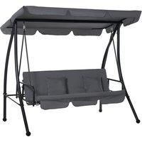 Outsunny 2-in-1 Patio Swing Chair Lounger 3 Seater Garden Swing Seat w/ Convertible Tilt Canopy and Cushion, Dark Grey