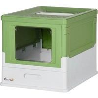 PawHut Hooded Cat Litter Box, Portable Pet Toilet, with Scoop, Front Entry - Lime Green Aosom UK