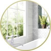 HOMCOM Round Bathroom Mirror, Modern Wall-mounted Vanity Mirror with Aluminium Frame and Easy Install Hook for Living Room, Entryway, 60 x 60cm, Gold Tone