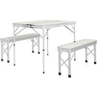 Outsunny Foldable Camping Picnic Table and Chairs, Lightweight Aluminium Garden Table Set with 2 Benches for Camping, Garden, Party, BBQ, Silver