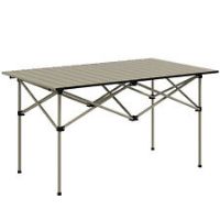 Outsunny Portable Folding Camping Table w/ Roll Up Aluminium Top Carry Bag Khaki