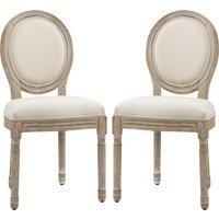 HOMCOM Dining Chairs Set of 2, French-Style Kitchen Chairs, Armless Accent Chairs with Backrest and Linen-Touch Upholstery, Cream