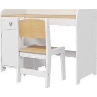 ZONEKIZ Kids Desk and Chair Set for 3-6 Year Old with Storage Drawer, Study Table and Chair for Children, White