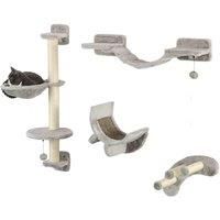 PawHut 4PCs Cat Wall Furniture w/ Hammock, Ladder - Grey