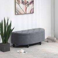 HOMCOM Semi-Circle Bed End Bench Ottoman with Storage Tufted Upholstered Accent Seat Footrest Stool with Rubberwood Legs for Bedroom & Entryway, Dark Grey