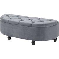 HOMCOM Semi-Circle Bed End Bench Ottoman with Storage Tufted Upholstered Accent Seat Footrest Stool with Rubberwood Legs for Bedroom & Entryway, Dark Grey