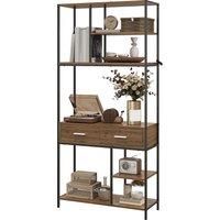 HOMCOM Seven-Shelf Industrial Display Shelf, with Drawers - Brown/Black