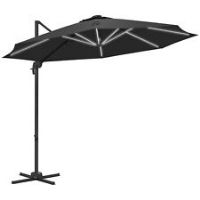 Outsunny 3(m) Solar LED Cantilever Parasol Adjustable Garden Umbrella Dark Grey