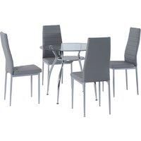 HOMCOM Dining Table Set for 4, Round Kitchen Table and Chairs, Glass Dining Room Table and PU Leather Upholstered Chairs