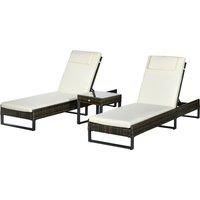 Outsunny Three-Piece Reclining Lounger Set, with Glass-Top Table - Cream
