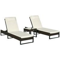 Outsunny Rattan Sun Lounger Set w/ Cushions, 5-Level Chaise Lounge Chairs Brown