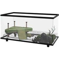 PawHut 50L Glass Turtle Tank Aquarium with Basking Platform, none