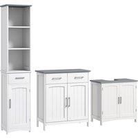 kleankin Bathroom Furniture Set with Adjustable Shelves, Tall Bathroom Storage Cabinet with Open Shelves, Bathroom Floor Cabinet with Drawers, Pedestal Sink Cabinet, White Aosom UK