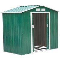 Outsunny 7ft x 4ft Lockable Garden Shed Large Patio Roofed Tool Metal Storage Building Foundation Sheds Box Outdoor Furniture, Green