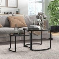 Homcom Glass Coffee Table Set Of 2 Round Nest Of Tables, none