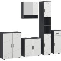 kleankin 5-Piece Bathroom Furniture Set, Bathroom Storage Cabinet with Doors and Shelves, Tall and Small Floor Cabinets, Wall-mounted Mirror Cabinet, Pedestal Sink Cabinet, Grey